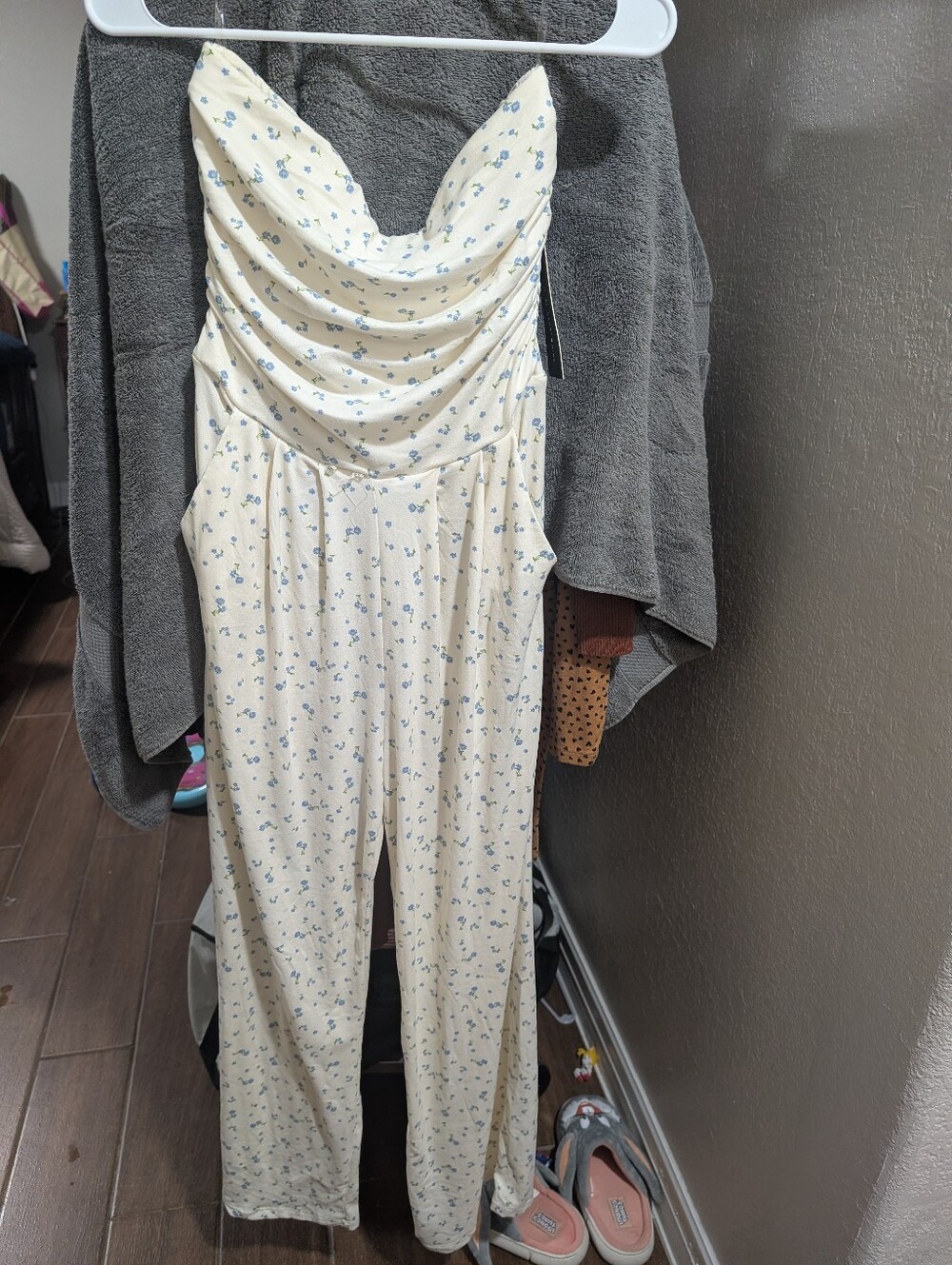 Cream Floral Strapless Jumpsuit